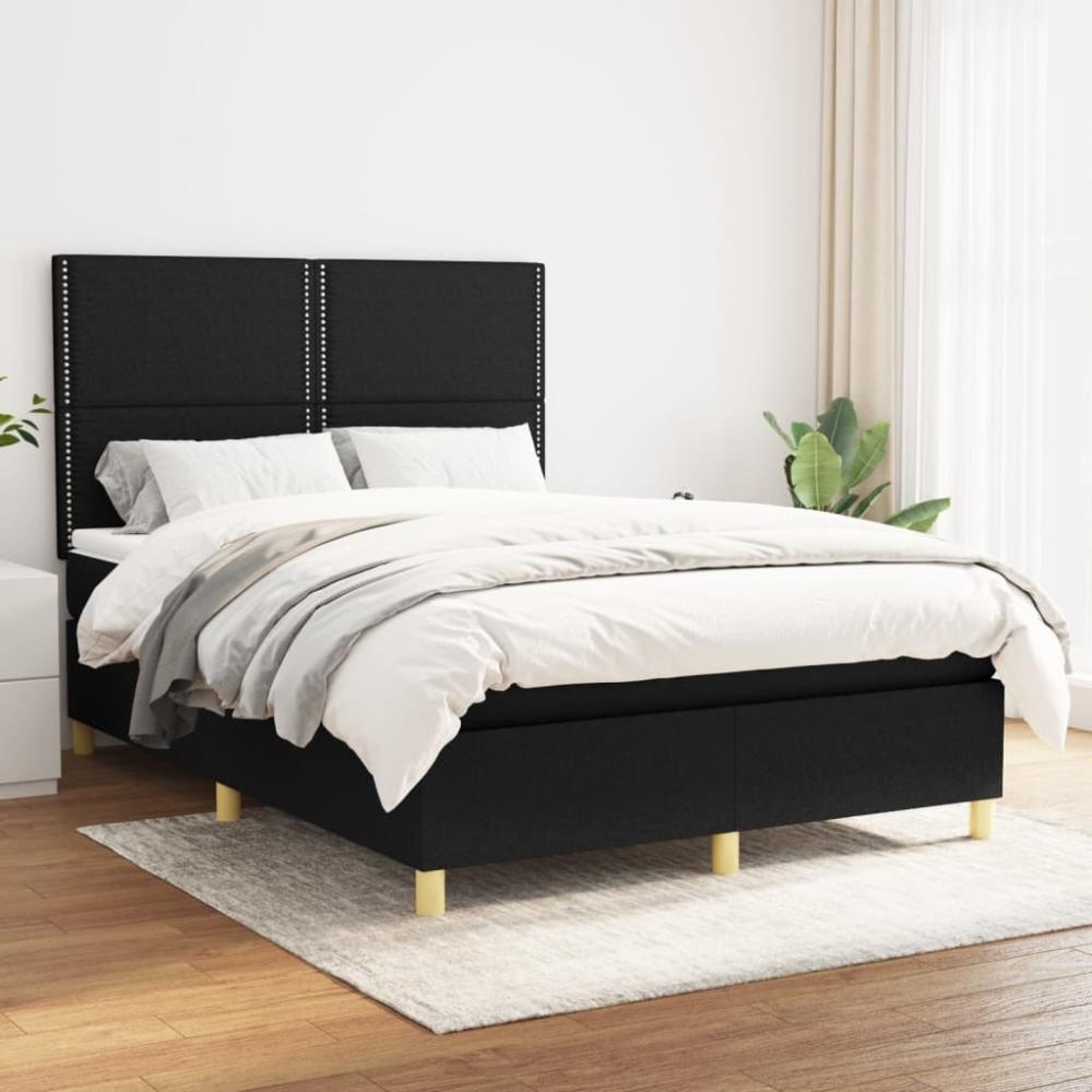 vidaXL Boxspringbett mit Matratze Schwarz 140x200 cm Stoff 3142259 Bild 1