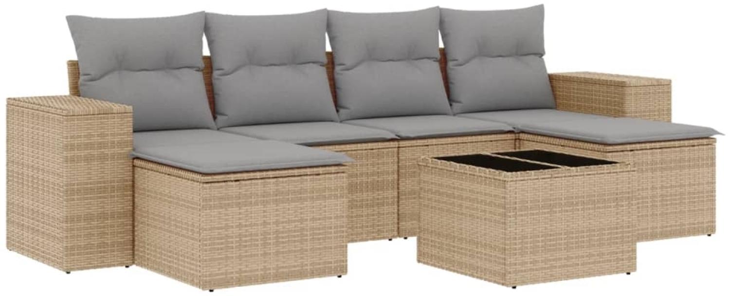 vidaXL 7-tlg. Garten-Sofagarnitur mit Kissen Beige Poly Rattan 3222928 Bild 1
