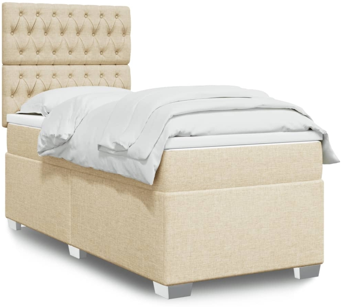 vidaXL Boxspringbett mit Matratze Creme 90x190 cm Stoff 3290355 Bild 1