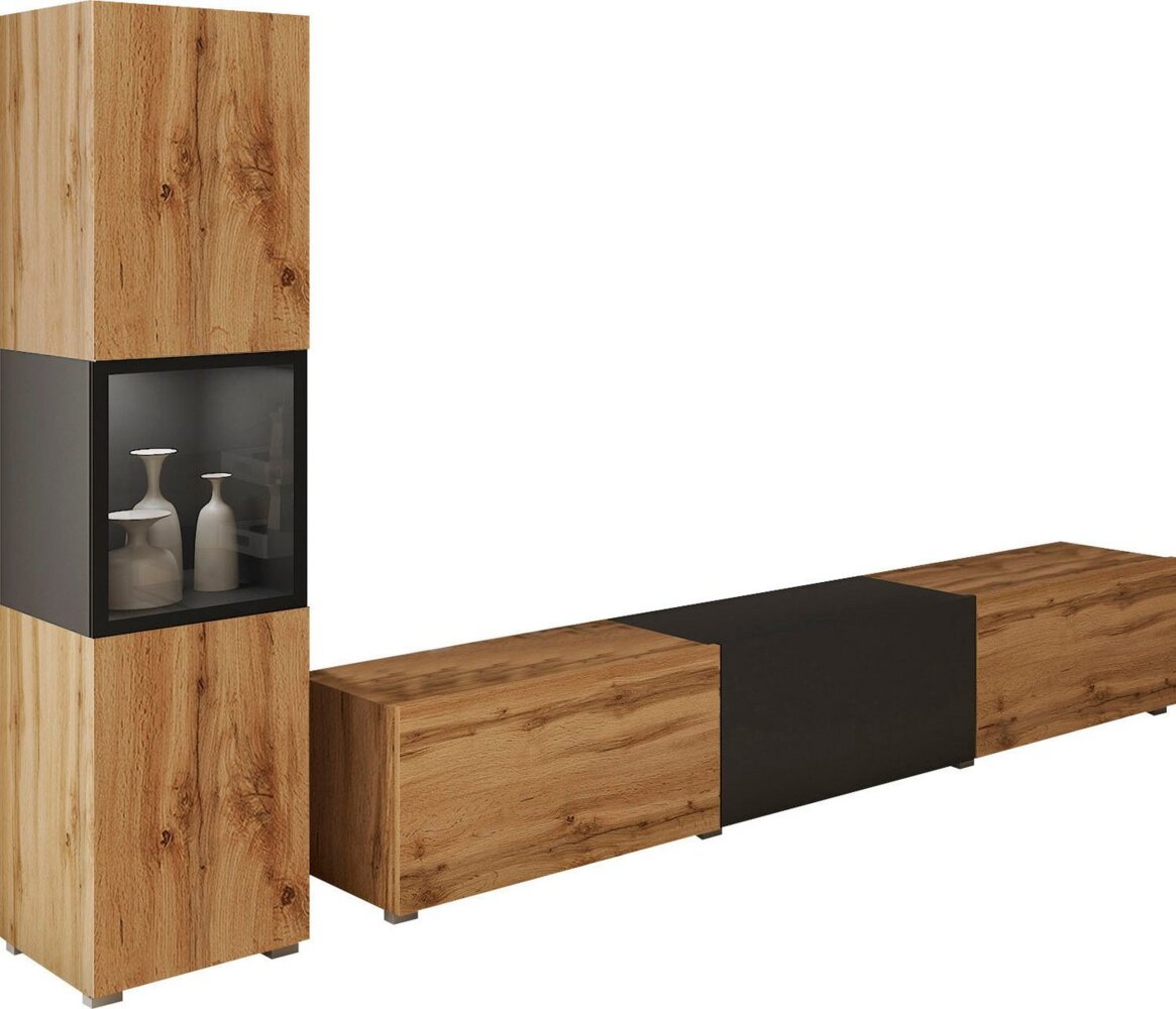 INOSIGN Wohnwand BERLIN I, (Komplett-Set, 2-St), moderne grifflose Mediawand Breite 220 cm, Vitrine mit Verglasung Bild 1