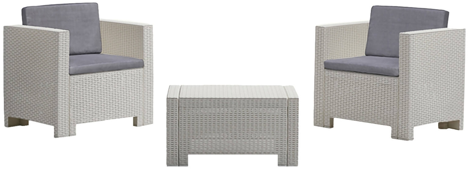 Dmora Loungeset für draußen Camini, Outdoor-Lounge mit Couchtisch, Terrassenset mit Kissen, Gartenkomposition mit Sofa und Sesseln, Made in Italy, Weiß Bild 1