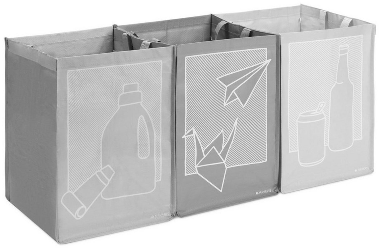 Navaris Mülltrennsystem 3er Set Recycling Taschen - Müllsortierer für Glas, Plastik und Papier Bild 1