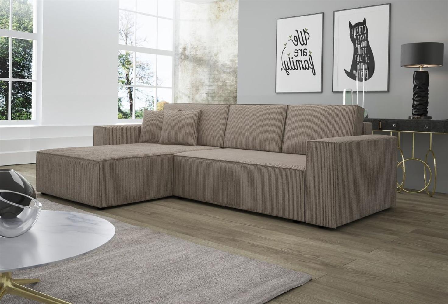 Ecksofa Schlafsofa Sofa CONOR Stoff Dunkelbeige Ottomane Links Bild 1