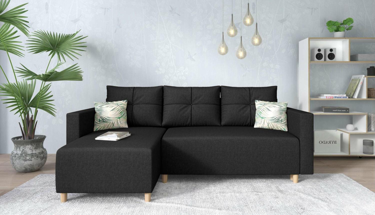 Stylefy Lamone Ecksofa Strukturstoff Schwarz Links Bild 1