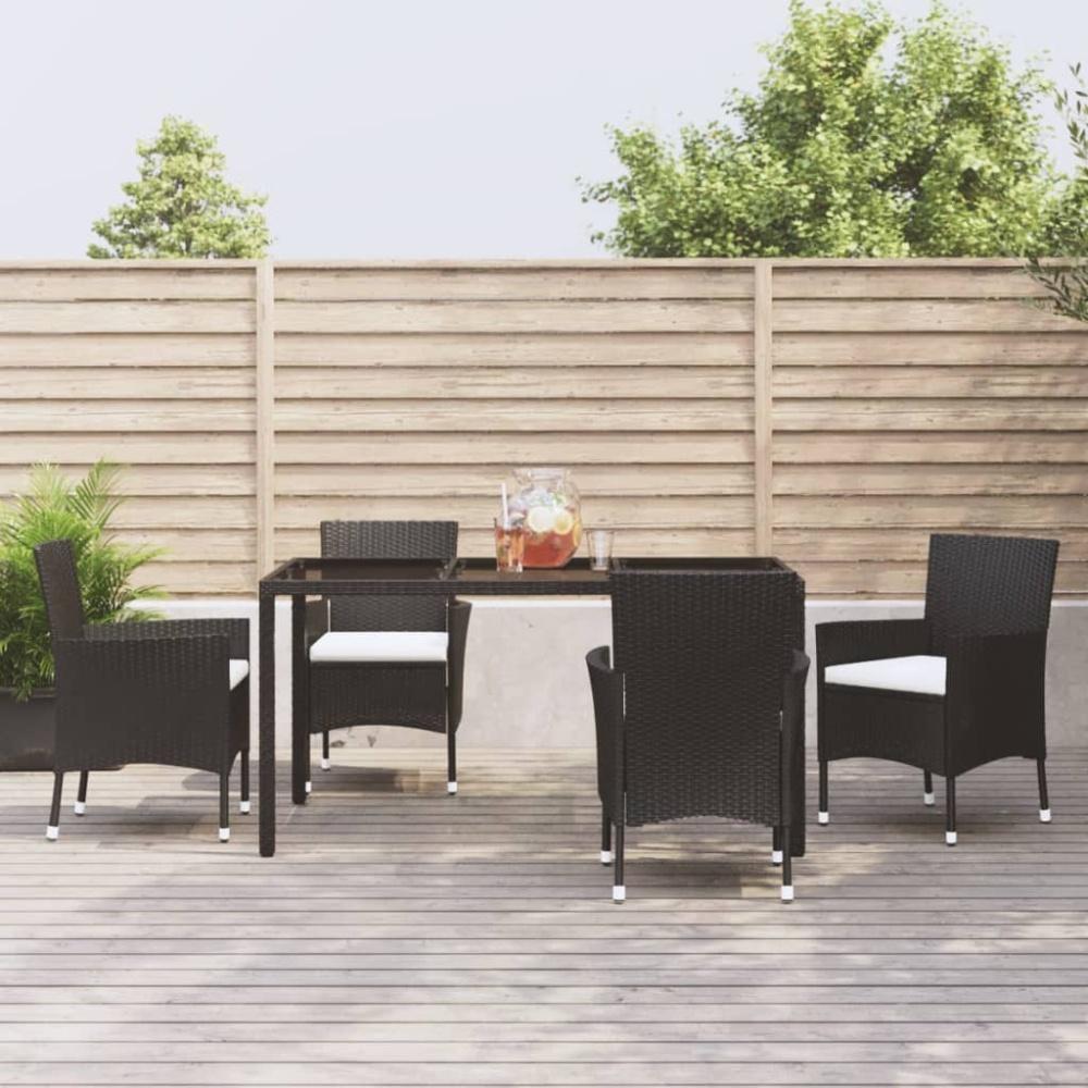 vidaXL 5-tlg. Garten-Essgruppe mit Kissen Schwarz Poly Rattan 3187318 Bild 1