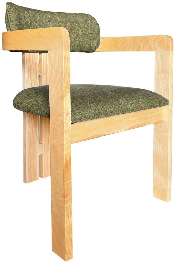 Casa Padrino Luxus Esszimmer Stuhl mit Armlehnen Grün / Naturfarben 56 x 54 x H. 82 cm - Massivholz Küchen Stuhl - Esszimmer Möbel - Restaurant Möbel - Massivholz Möbel - Luxus Möbel Bild 1