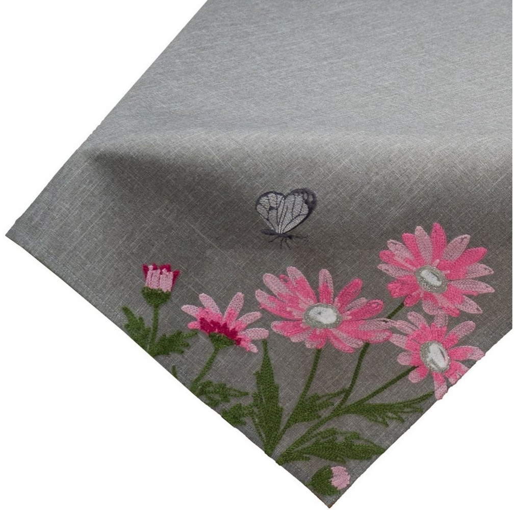 matches21 HOME & HOBBY Tischdecke Tischdecke DAVINA Stickerei Blüten pink Polyester grau 85 x 85 cm (1-tlg), Pflegeleicht & waschbar bei 30 °C Bild 1