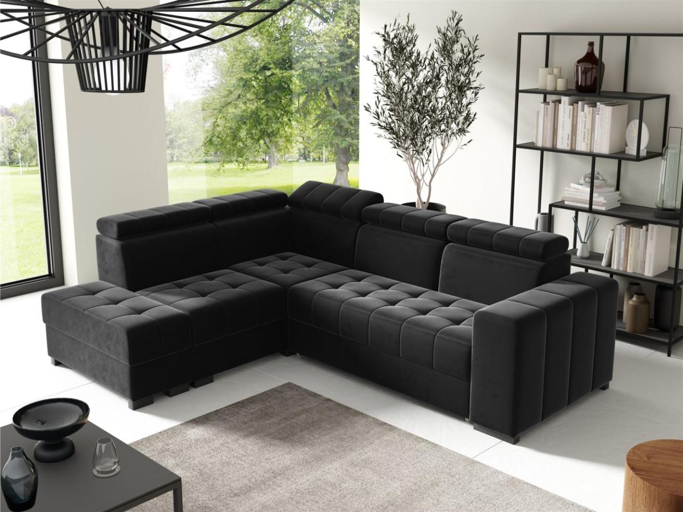 Ecksofa Schlafsofa Sofa CESENA Stoff Salvador Schwarz Ottomane Links Bild 1