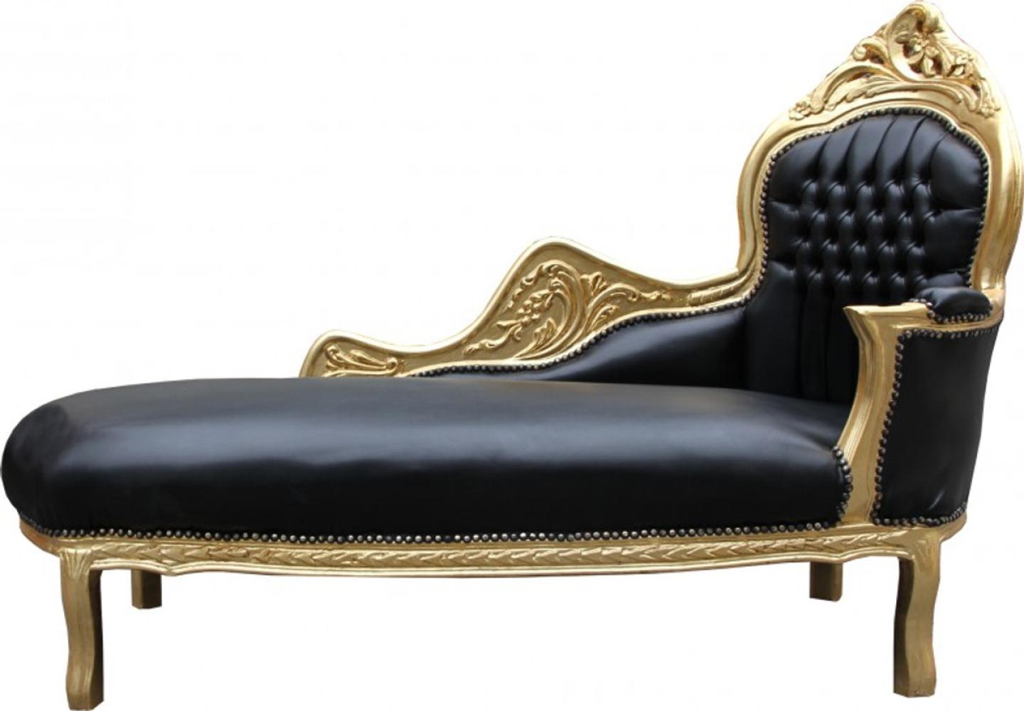 Casa Padrino Barock Chaiselongue Mod2 Schwarz/Gold Lederoptik- Barock Möbel Bild 1