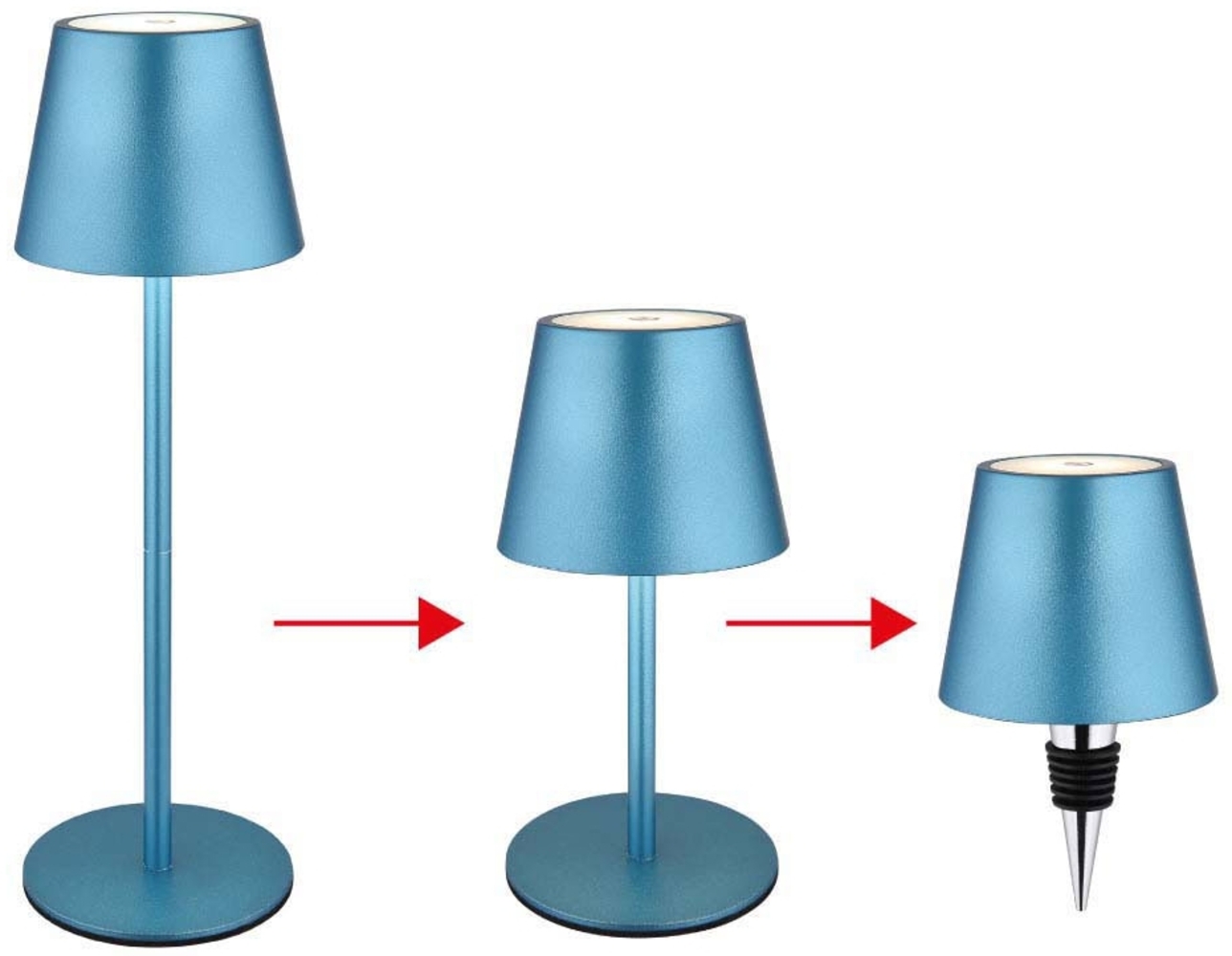 LED Tischlampe, blau, Akku, Touchdimmer, Flaschenaufsatz Bild 1