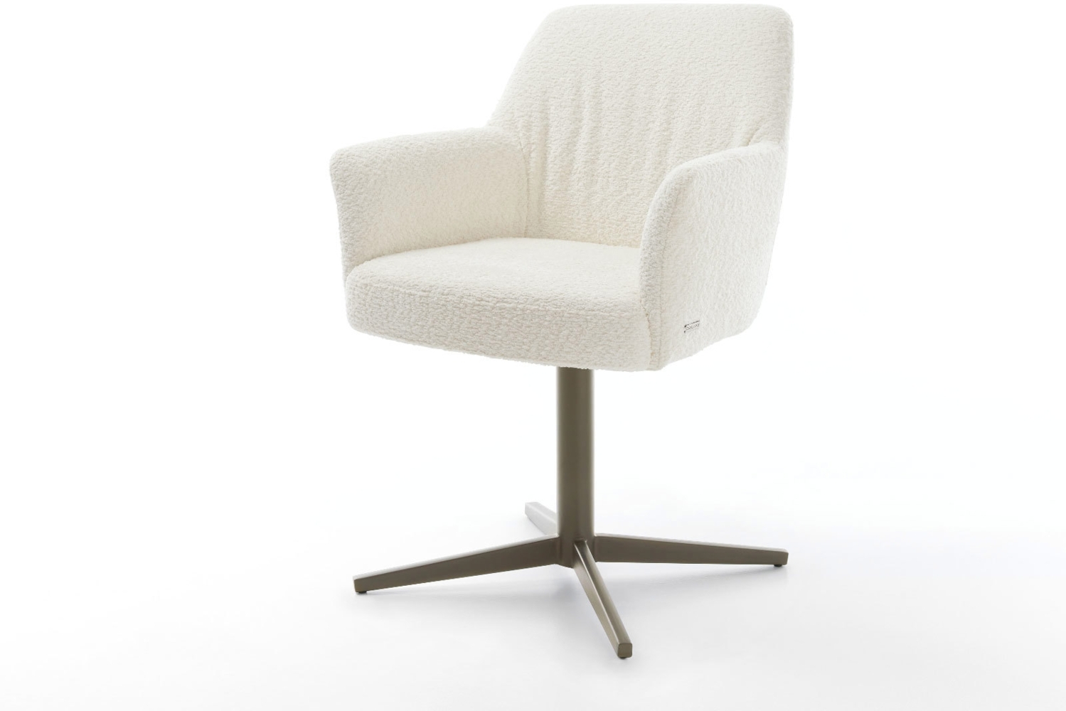 Drehstuhl Xana-Flex mit Armlehnen Bouclé Weiß Fußkreuz Effektfinish Titan 360° drehbar Taschenfederkern Bild 1