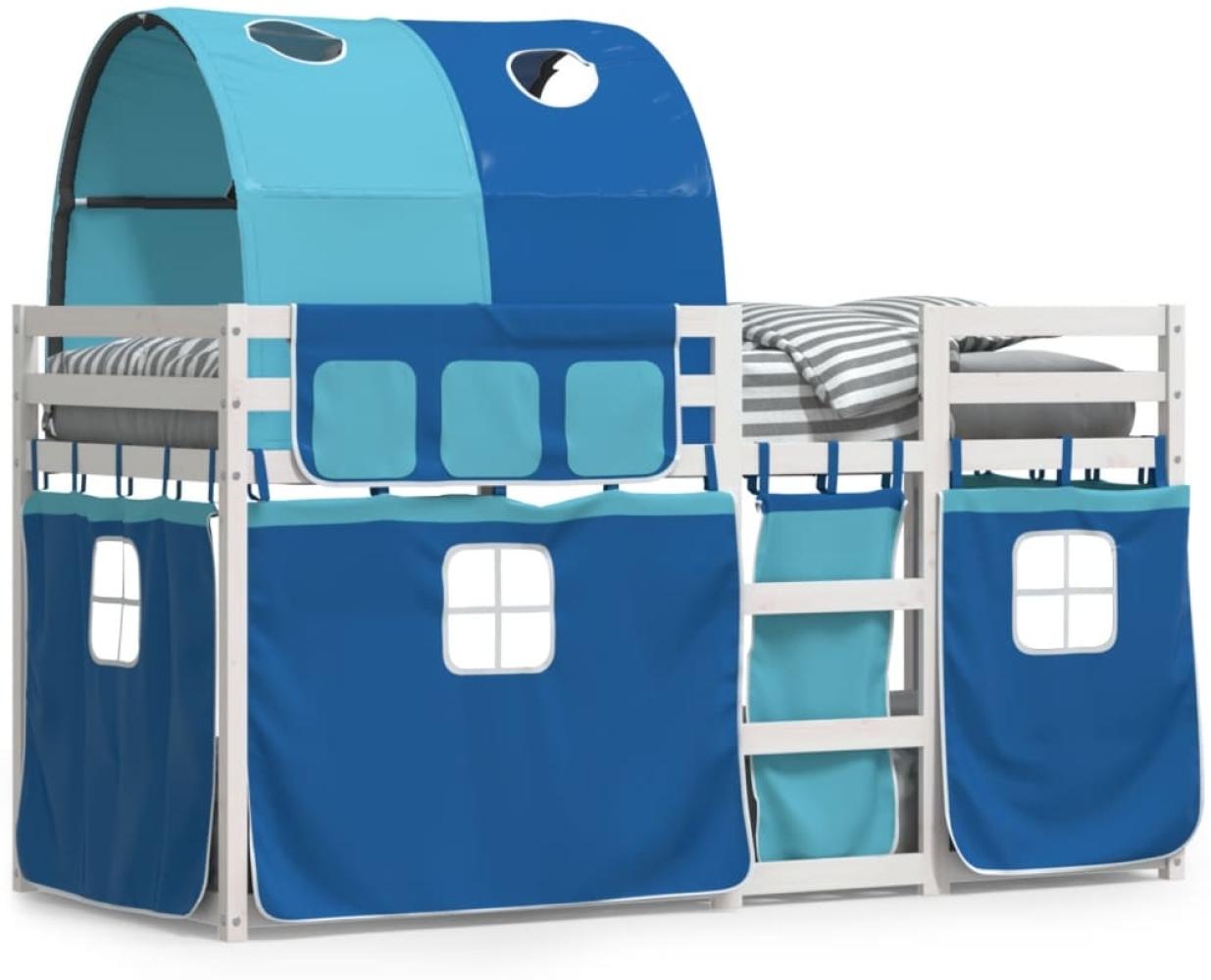 vidaXL Etagenbett mit Vorhängen Blau 75x190 cm Massivholz Kiefer 3284004 Bild 1