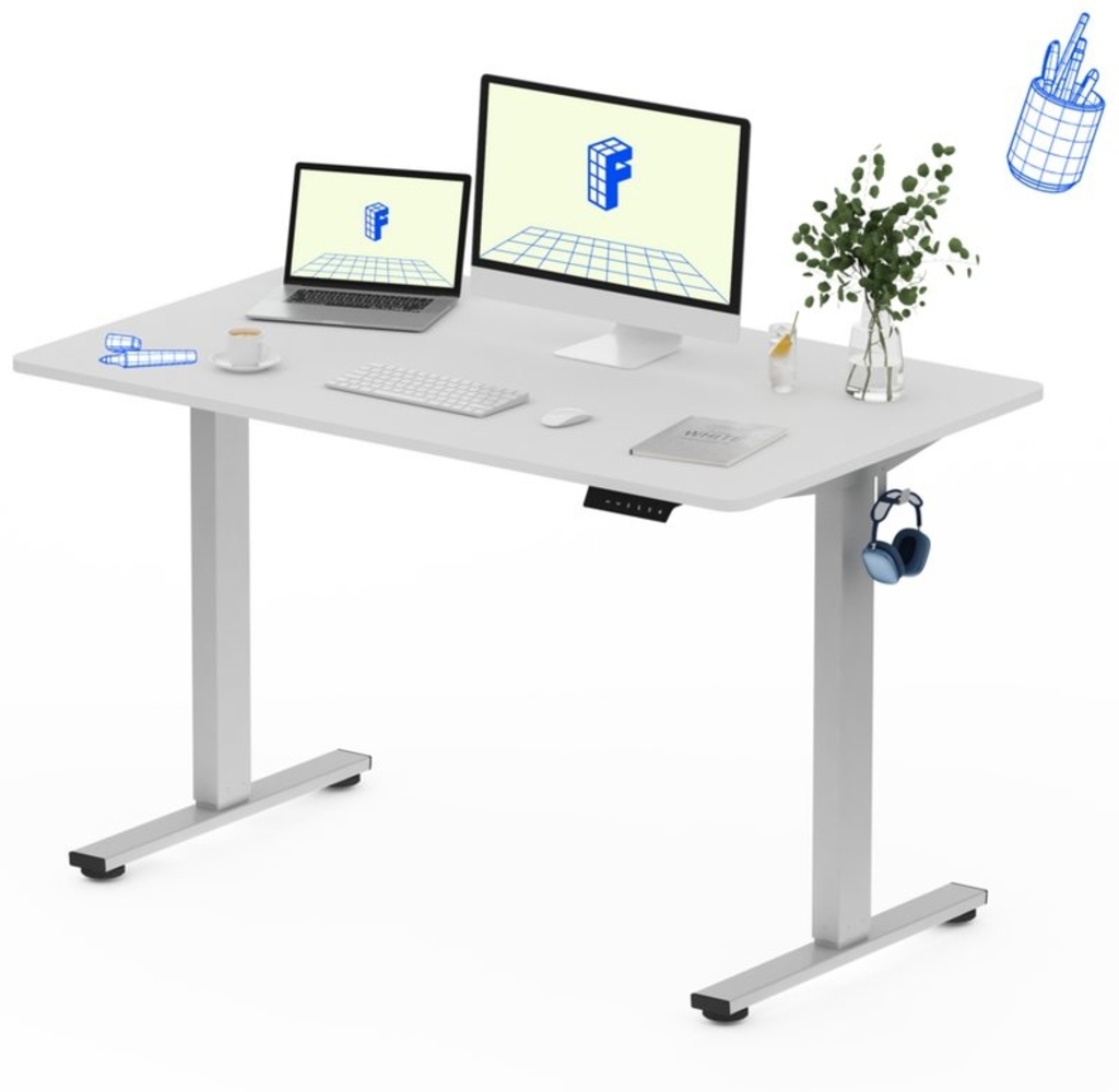 FLEXISPOT Schreibtisch Basic-Series Elektrisch höhenverstellbarer Schreibtisch (Anti-Kollisions-system, 2- Fach-Teleskop, mit Haken, LED-Display), MAX. Load: 80kg, 100/110/120/140/160, MIT einteilige Tischplatte Bild 1