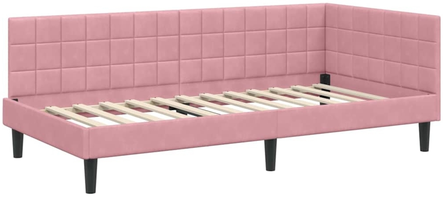 vidaXL Eckbettgestell mit Kopfteil Rosa 100 cm x 200 cm Stoff 42016441 Bild 1