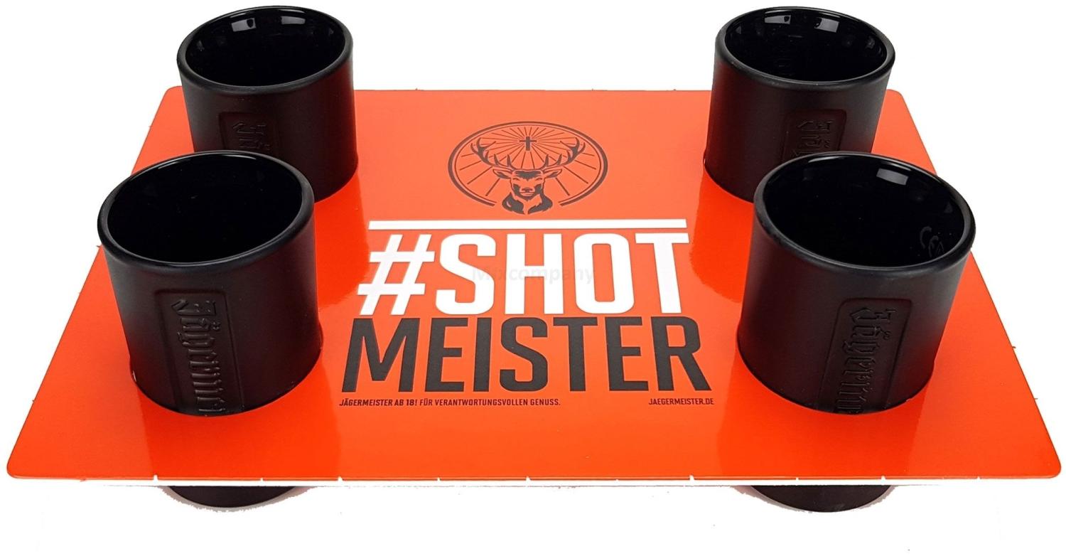 Jägermeister Shotglas Set schwarz - 4x Shotgläser + Halter Bild 1