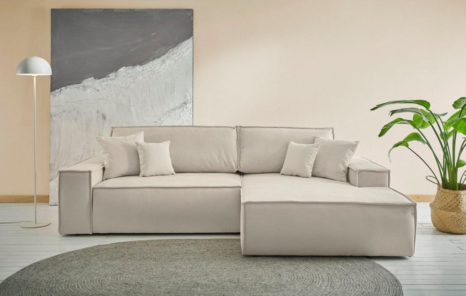 andas Ecksofa Finnley Schlafsofa 267 cm in Bouclé, Struktur fein u. Cord, L-Form, Schlaffunktion m. Bettkasten (136/210 cm), Bouclé, Struktur und Cord Bild 1