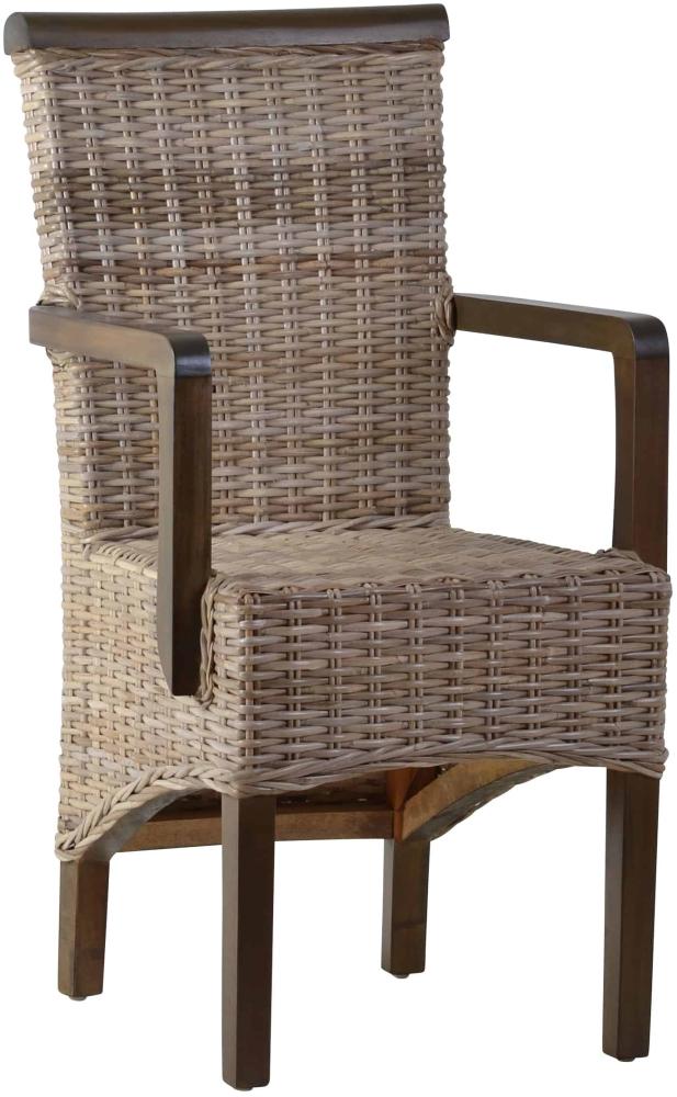 MiaMöbel Rattan Armlehnstuhl 'Larissa' grau Massivholz, Rattan Mahagoni Landhaus Bild 1