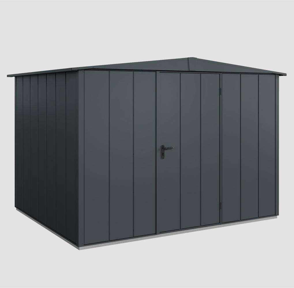 Hörmann Ecostar Metall-Gerätehaus Elegant mit Satteldach Typ 3, 238 x 303 cm , anthrazitgrau, 7,2 m²,1-flüglige Tür Bild 1