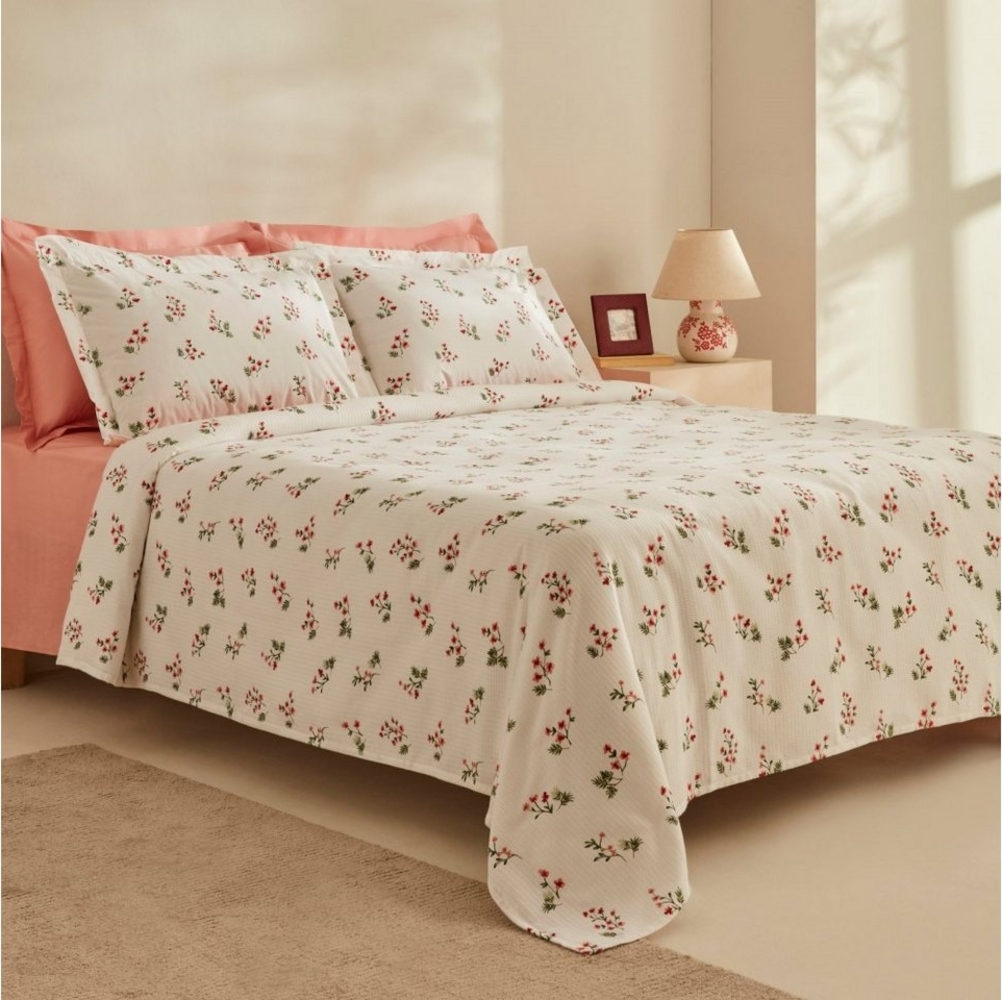 Karaca Bettwäsche Karaca Silvie 100% Baumwolle Tagesdecke Bettdecke Decke Set Rot Bild 1