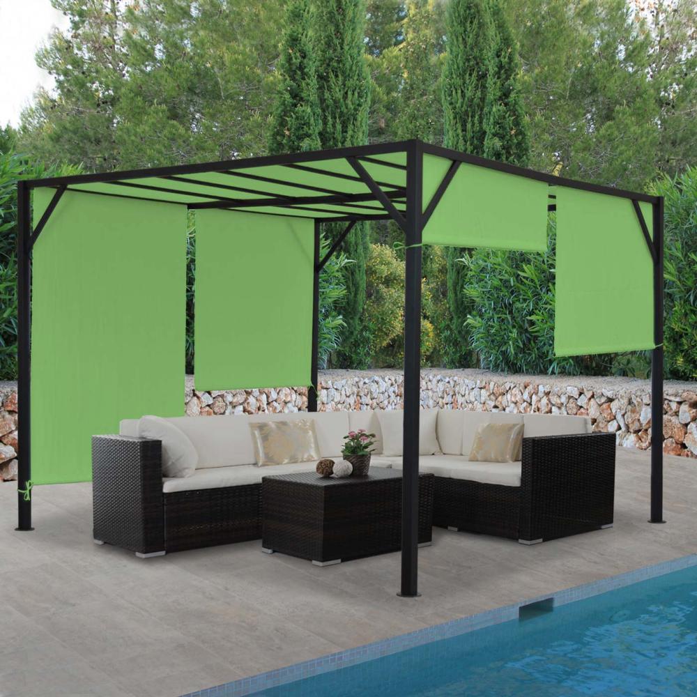 Pergola Baia, Garten Pavillon Terrassenüberdachung, stabiles 6cm-Stahl-Gestell + Schiebedach grün ~ 3x3m Bild 1