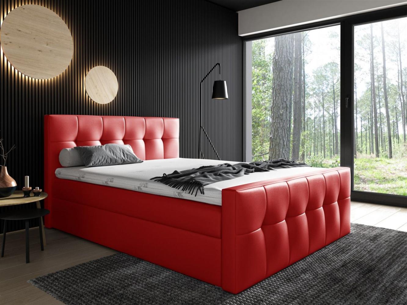 Boxspringbett OWEN 140x200 cm Kunstleder Rot Bild 1