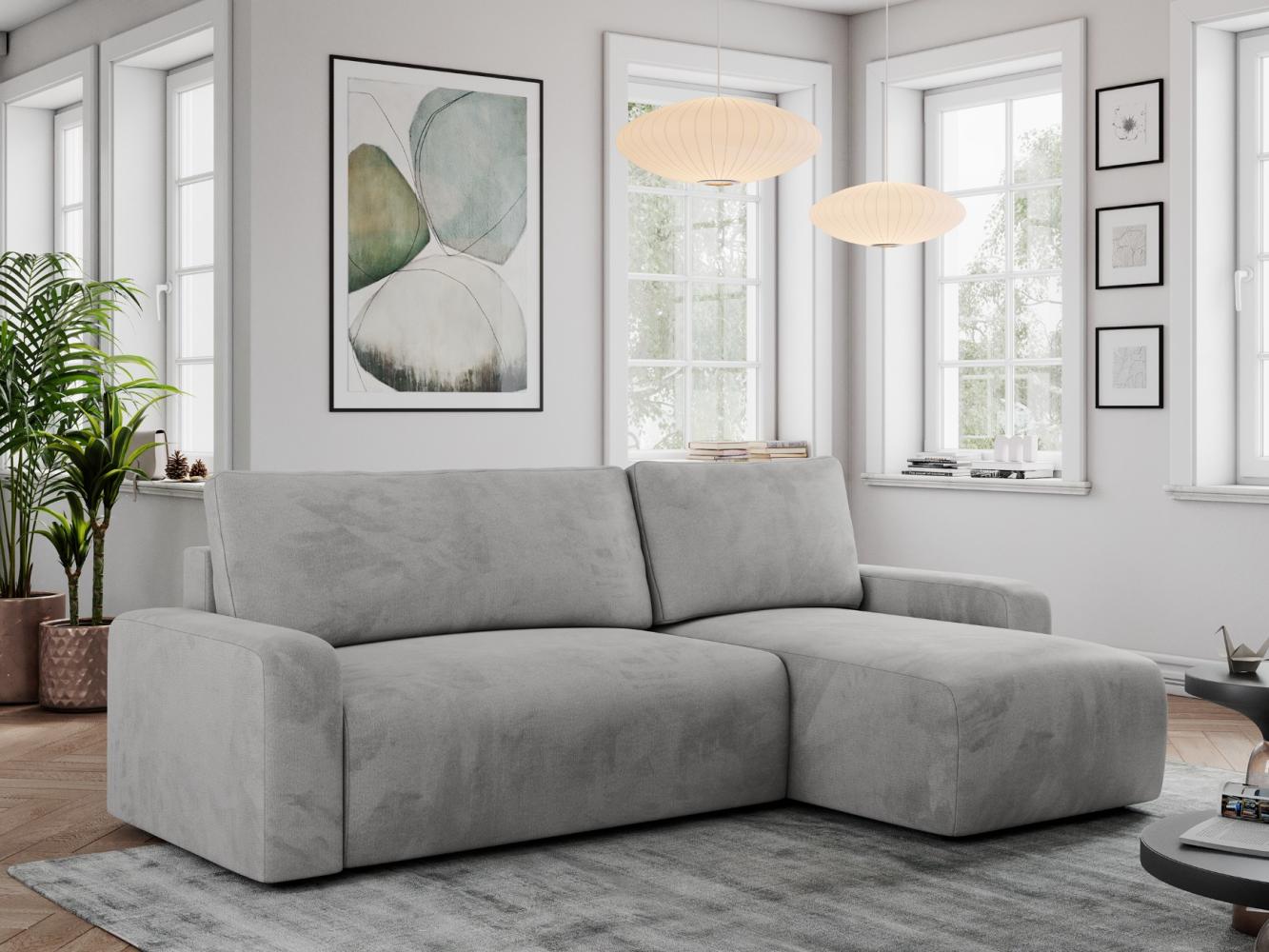 Ecksofa L-form, mit Schlaffunktion und Bettkasten - ARGOS, Hellgrau, Velours Bild 1