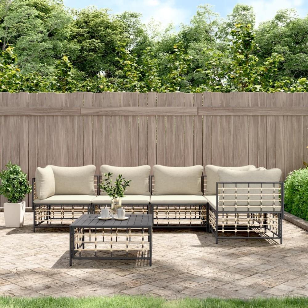 vidaXL 6-tlg. Garten-Lounge-Set mit Kissen Anthrazit Poly Rattan 3186752 Bild 1