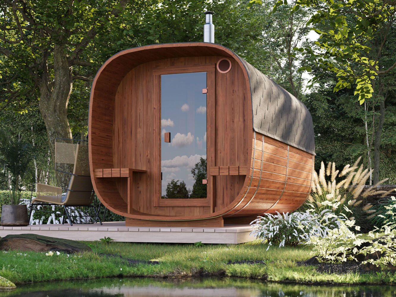 Fass-Sauna Quadro 400 cm 2-Raum Natur Bild 1