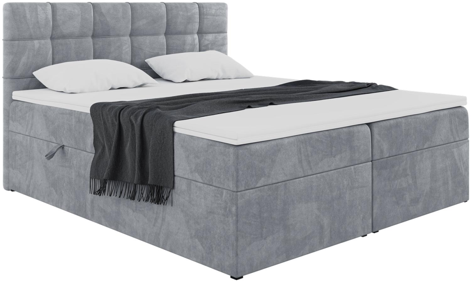 MEBLINI Boxspringbett TAPO 1 160x200 cm mit Bettkasten - H3/Grau Samt Polsterbett - Doppelbett mit Topper & Taschenfederkern-Matratze Bild 1