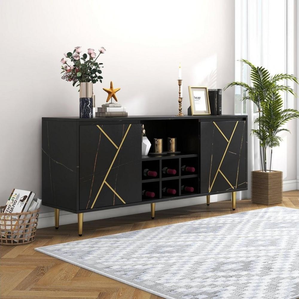 HAUSS SPLOE Sideboard Schubladenkommode, Sideboard Highboard Kommode (Eleganter 148x40x70 cm, Großer 200x35x60 cm), modernem Schwarz-Gold-Design Bild 1