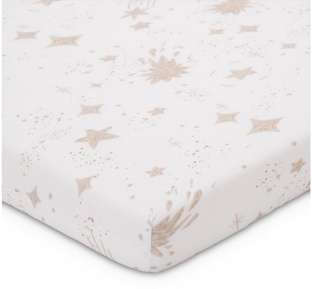 FabiMax BIO-Jersey Spannbettlaken für 6-eck Laufgitter, weiß / beige Kleckse Bild 1