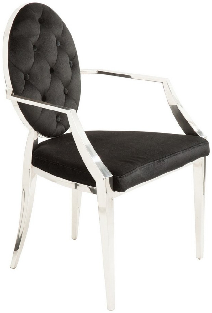 riess-ambiente Esszimmerstuhl MODERN BAROCK schwarz / silber, Esszimmer · Samt · Edelstahl · mit Armlehne Bild 1