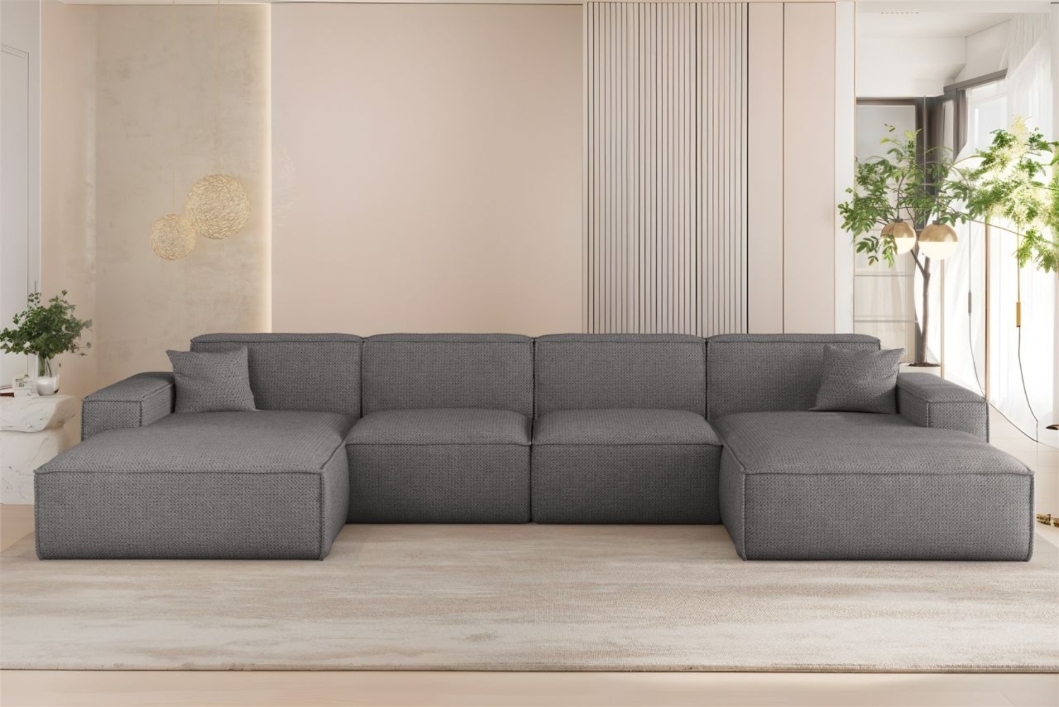 Wohnlandschaft Sofa U-Form CELES PREMIUM in Stoff Artico Grau Bild 1