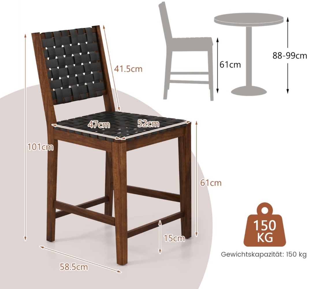 2er Set Esszimmerstühle mit Gewebter Rückenlehne Holzstuhl bis 150 kg Belastbar Schwarz Bild 1