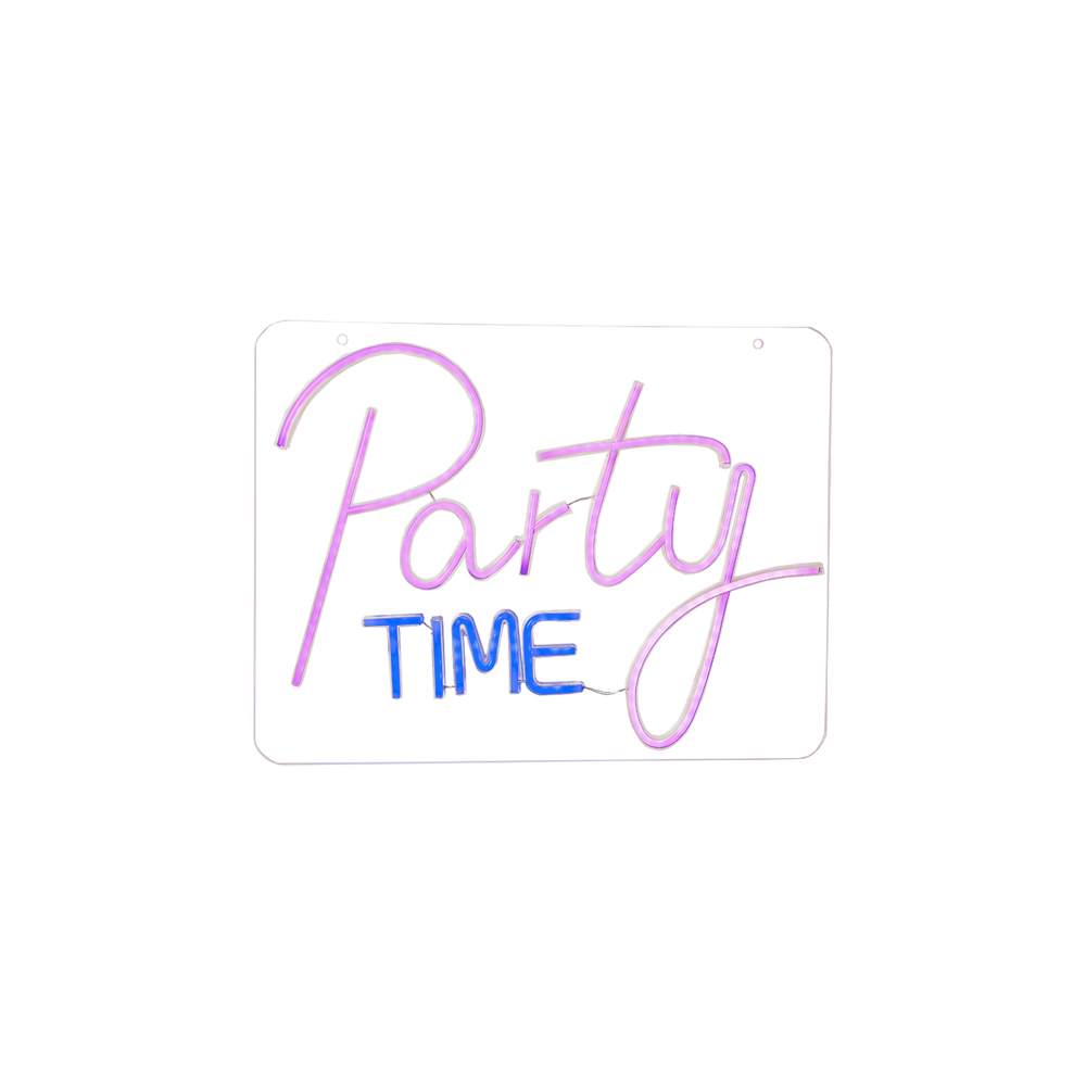 LED Neonschild Plexy ,Party Time', Plexiglas, Mini-USB, pink und blau, 48x36cm Bild 1