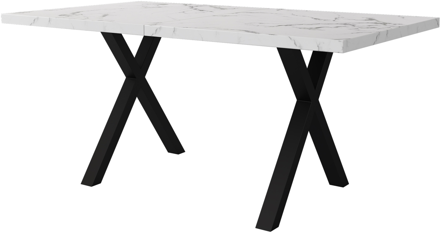 Merax Esstisch, Design mit gekreuzten Beinen, rechteckiger Esstisch, Couchtisch, moderner, einfacher Esstisch aus Schmiedeeisen, L140*B80*H76cm,Marmorstruktur, Schwarz und Weiß Bild 1