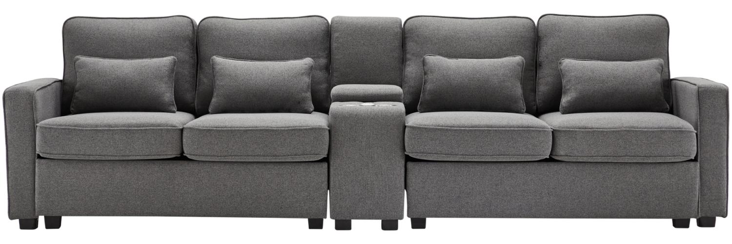 Merax Modernes 4-Sitzer-Extra großes Sofa aus Leinenstoff, Viersitzer-Sofa mit Armlehnentaschen und 4 Kissen, Sofa im einfachen Stil, geeignet für Wohnzimmer, Wohnung, Büro, 3 Farboptionen für Sofas Dunkelgrau Bild 1