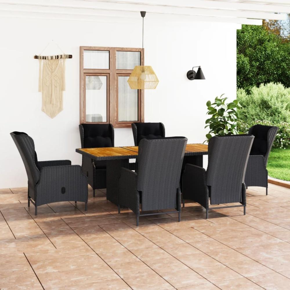 vidaXL 7-tlg. Garten-Essgruppe mit Auflagen Poly Rattan Dunkelgrau 3060137 Bild 1