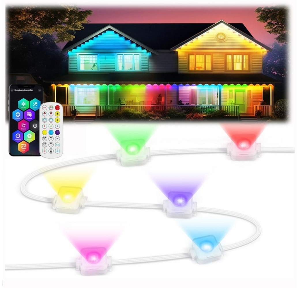 Rosnek LED Stripe RGB Lichtstreifen Außen IP67 Smart LED Streifen Dimmbar Timer APP, 15m Fernbedienung 16Millionen Lichtfarben Weihnachtsdeko Traufe Garten Bild 1