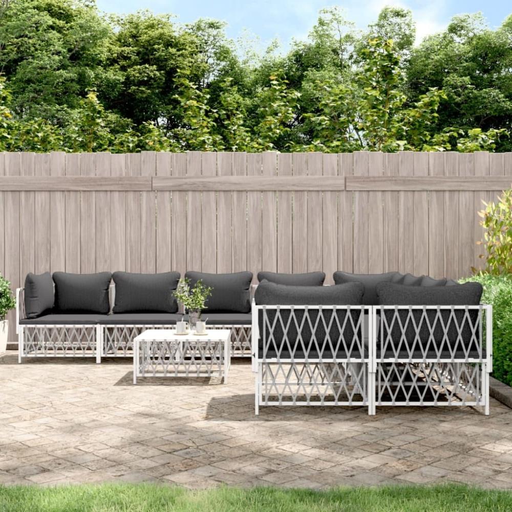 vidaXL 9-tlg. Garten-Lounge-Set mit Kissen Weiß Stahl Bild 1