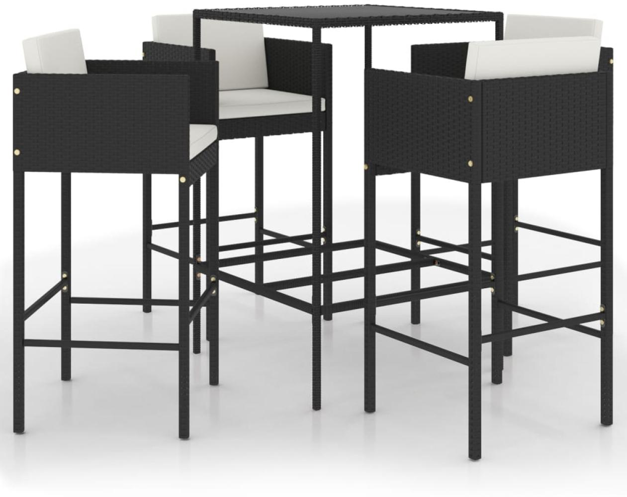 vidaXL 5-tlg. Gartenbar-Set mit Kissen Poly Rattan Schwarz 3094790 Bild 1