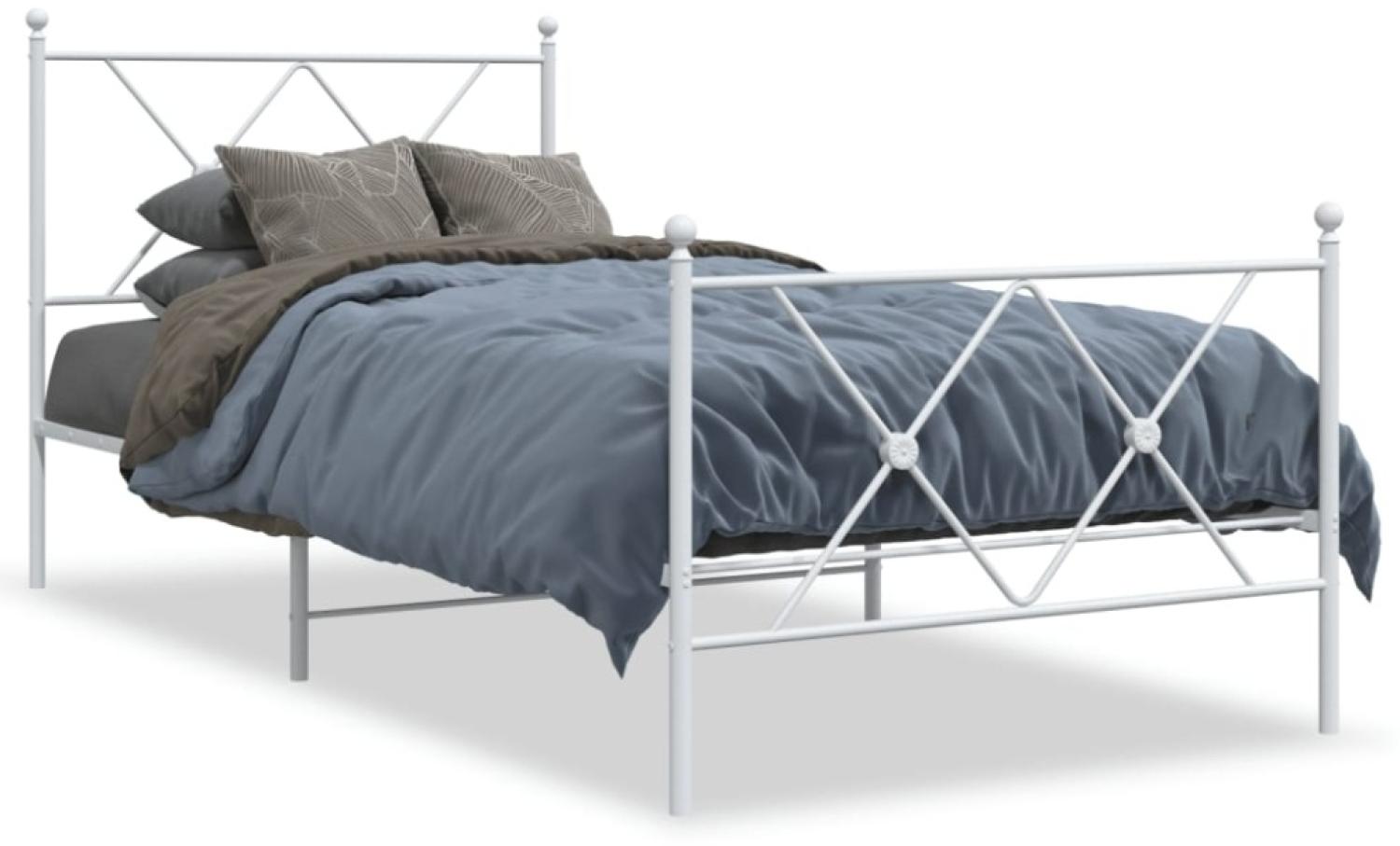 vidaXL Bettgestell mit Kopf- und Fußteil Metall Weiß 90x190 cm 376561 Bild 1