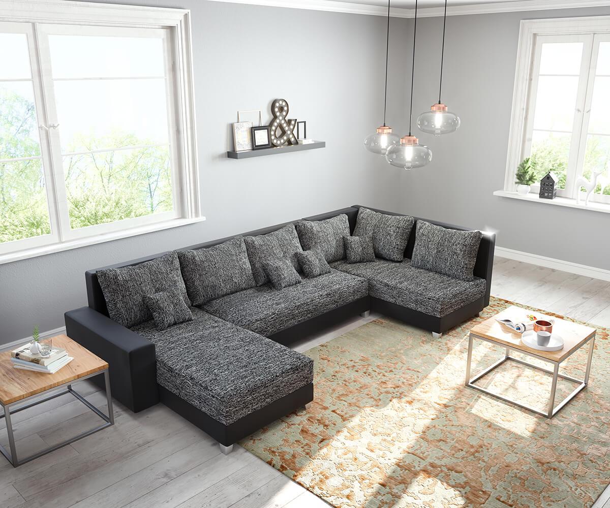 Wohnlandschaft Panama Schwarz Ottomane rechts Longchair links Modulsofa Bild 1