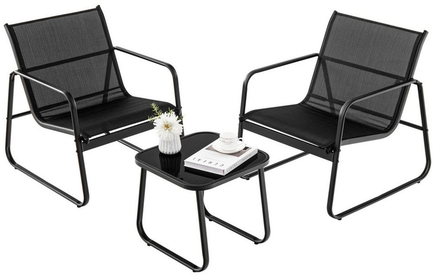 COSTWAY Balkonset Gartenmöbel-Set, (3-tlg), 2 Stühle, 1 Beistelltisch, Metall, 2 Personen Bild 1