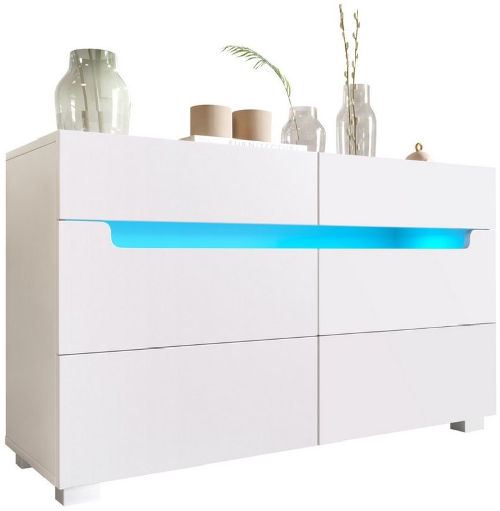 OKWISH Sideboard Mehrzweckschrank für Wohnzimmer und Schlafzimmer (Wohnzimmerschrank, Kommode, Anrichte, 1 St, 6 Schubladen), Hochglanz Kommode mit LED Beleuchtung (App -Steuerung) Bild 1