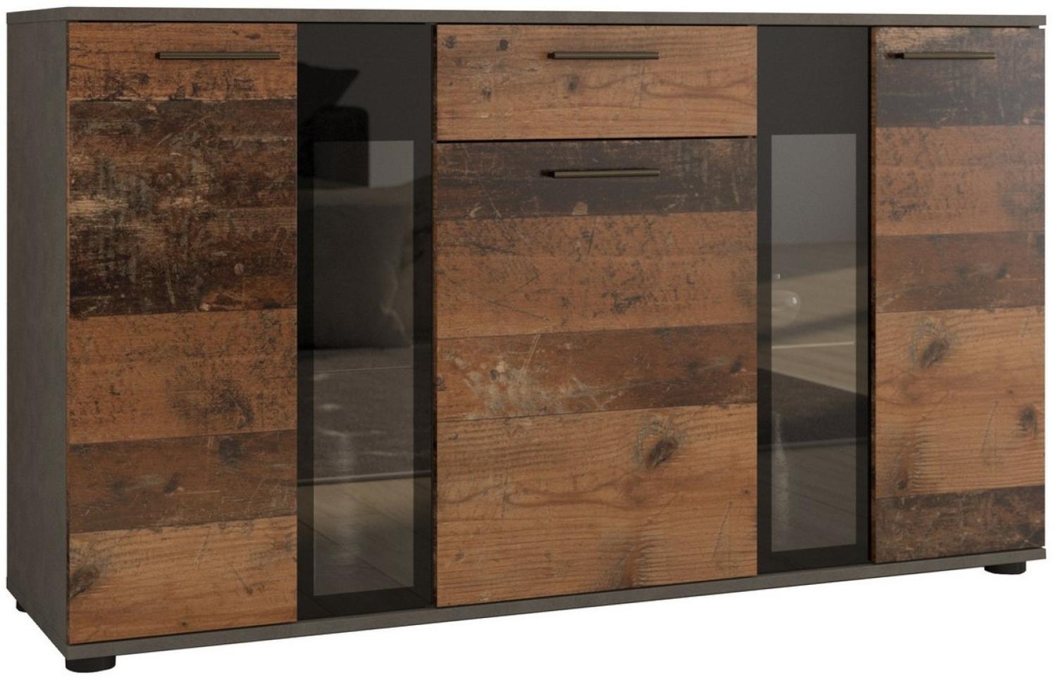 Furnix Sideboard Melides Anrichte mit Schublade 3-türig Glastüren 140 cm modern, 140,4x80x40,2 cm, pflegeleicht & zeitloses Design Bild 1