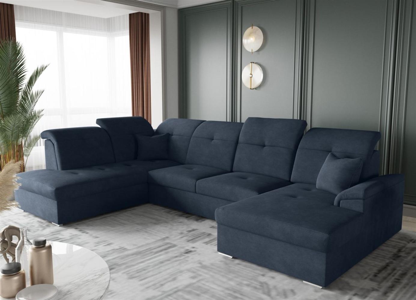 Wohnlandschaft Schlafsofa FREJA Stoff Brooklyn Marine Langer Schenkel Links Bild 1