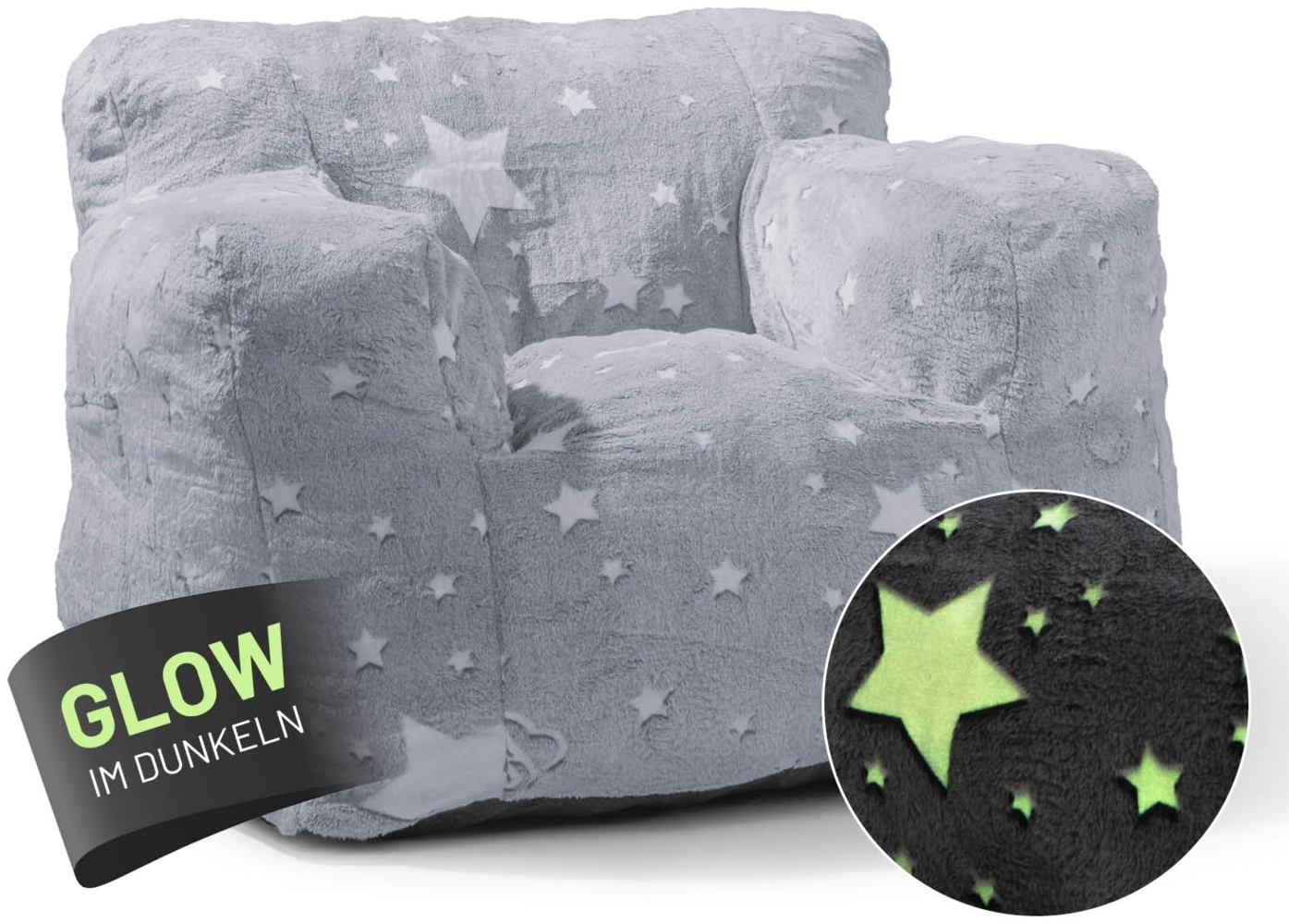 LUMALAND Sessel „Glow in the Dark“ - Kids Size - Sternen-Design - Bezug soft & waschbar - Grau Bild 1