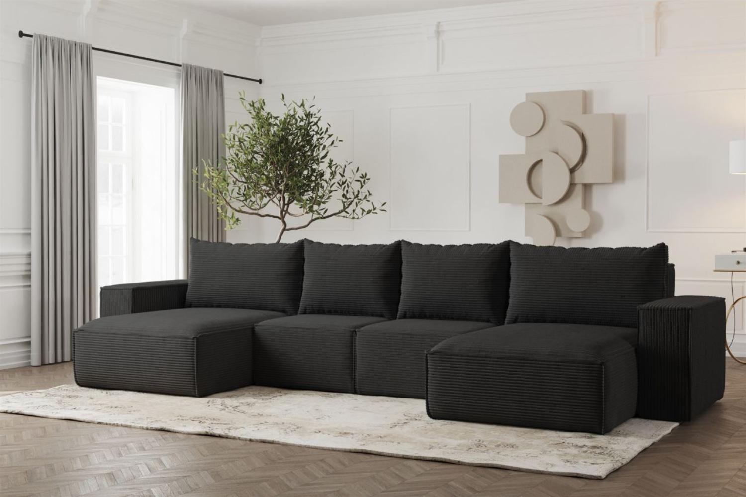 Wohnlandschaft U-Form Sofa ESTELLE mit Schlaffunktion in Stoff Poso Schwarz Bild 1