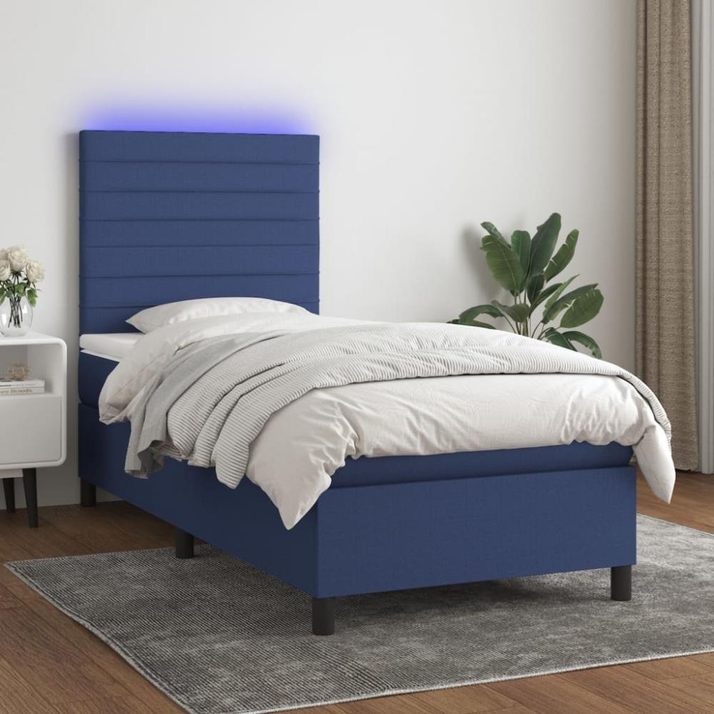 vidaXL Boxspringbett mit Matratze & LED Blau 80x200 cm Stoff 3134915 Bild 1